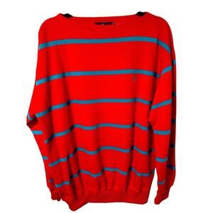 Vintage Men’s Ralph Lauren Sweater Knit Striped Red Cotton Crewneck  Large